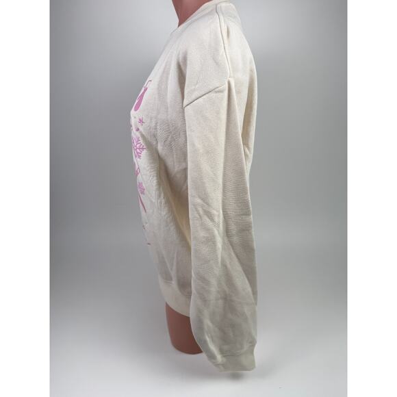 Victoria's Secret PINK Long Sleeve Fleece Crew Neck Ivory Sweatshirt  Size L - Picture 4 of 10